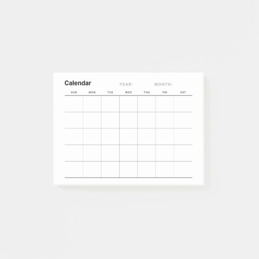 Minimalistischer Monatskalender Post-it Klebezettel (Vorderseite)