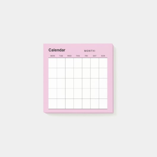 Minimalistischer Monatskalender Post-it Klebezettel (Vorderseite)