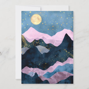 Minimalistischer Mond Sterne Himmel Bergtal Feiertagskarte