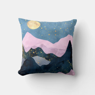 Minimalistischer Mond Sterne Himmel Bergtal Kissen