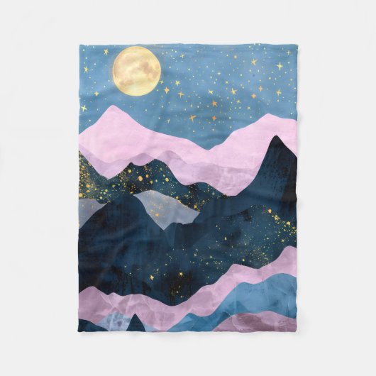 Minimalistischer Mond Sternen Himmel Bergtal Fleecedecke (Vorderseite)