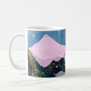 Minimalistischer Mond Sternen Himmel Bergtal Kaffeetasse