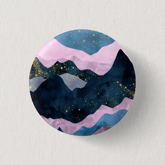 Minimalistischer Mond Sternenhimmel Bergtal Button (Vorderseite)