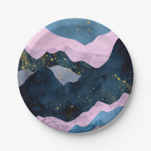 Minimalistischer Mond Sternenhimmel Bergtal Pappteller