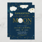 Minimalistischer Mond und Sterne Einladung (Vorne/Hinten)