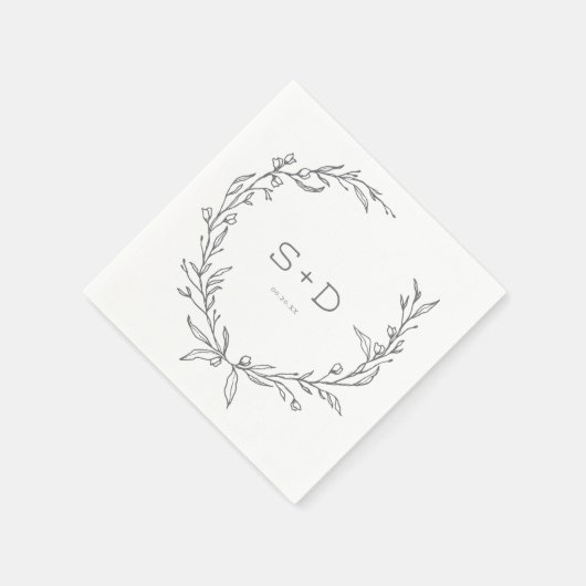 Minimalistischer Mongram formaler Hochzeitcocktail Serviette (Ecke)
