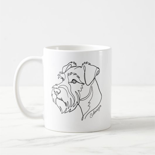 Minimalistischer monochromer Schnauzer Linienkunst Kaffeetasse (Links)