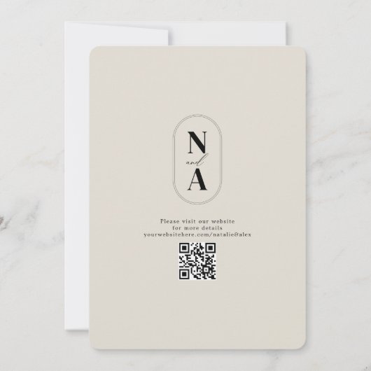Minimalistischer Monogram Beige Taupe Website QR-C Save The Date (Rückseite)