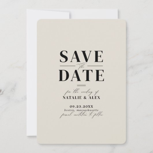 Minimalistischer Monogram Beige Taupe Website QR-C Save The Date (Vorderseite)