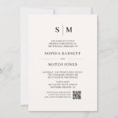 Minimalistischer Monogram Ivory Foto QR Code Hochz Einladung (Vorderseite)