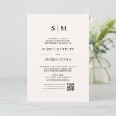Minimalistischer Monogram Ivory Foto QR Code Hochz Einladung (Stehend Vorderseite)