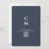 Minimalistischer Monogram Navy Blue QR-Code Save The Date (Rückseite)