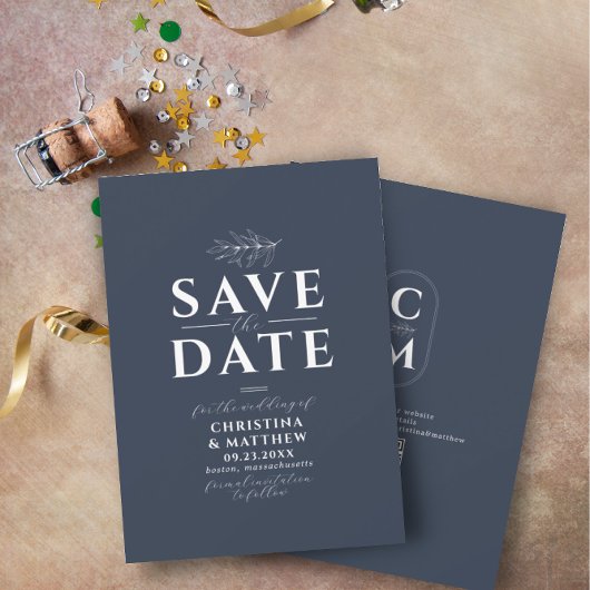 Minimalistischer Monogram Navy Blue QR-Code Save The Date