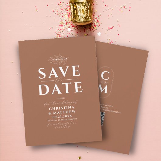 Minimalistischer Monogram Terracotta QR Code Save The Date