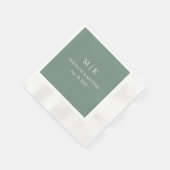 Minimalistischer Monogram Wedding Sage Green Cockt Serviette (Ecke)