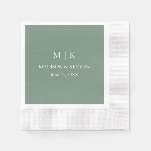 Minimalistischer Monogram Wedding Sage Green Cockt Serviette (Vorderseite)