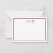 Minimalistischer Monogram-Zwei-Grenzmaroon Mitteilungskarte (Vorderseite)