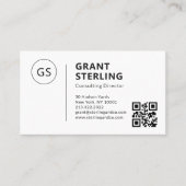 Minimalistischer Monogramm Beruflicher QR-Code Visitenkarte (Vorderseite)