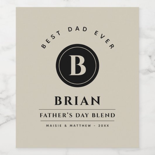 Minimalistischer Monogramm bester Vater je Weinetikett (Einzelnes Label)