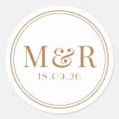 Minimalistischer Monogramm Date Wedding Umschlag A Runder Aufkleber (Vorderseite)
