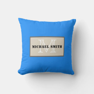 Minimalistischer monogramm Dodger Blue Background Kissen