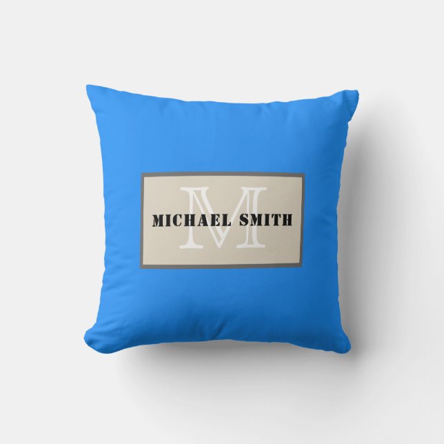 Minimalistischer monogramm Dodger Blue Background Kissen (Vorderseite)