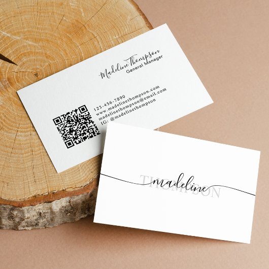 Minimalistischer Monogramm-Name Skript QR-Code Visitenkarte