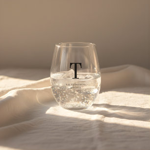 Minimalistischer Monogramm-Name Weinglas Ohne Stiel