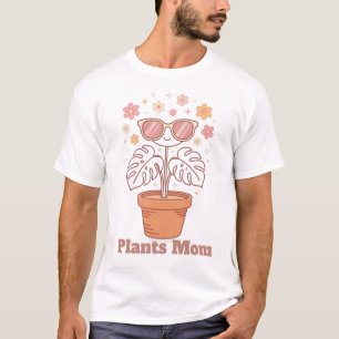 Minimalistischer Monstera-Pflanzen-Mama-Retro-Lini T-Shirt