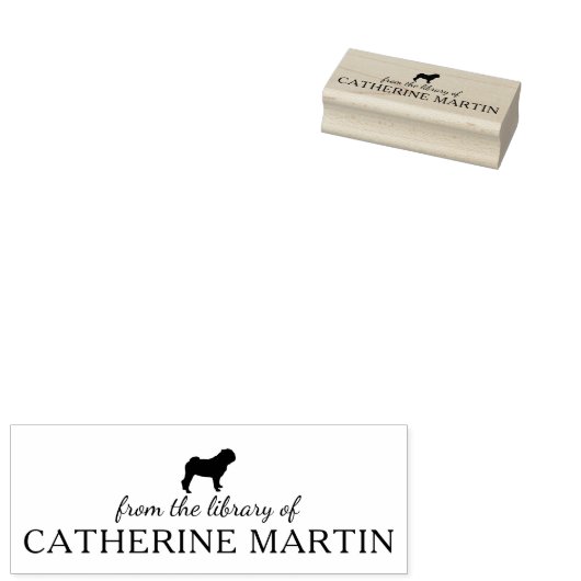 Minimalistischer Mops Hund aus der Bibliothek, Buc Gummistempel (Stempel)