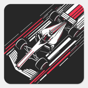 Minimalistischer Motorsport-Formel-Rennwagen-Gesch Quadratischer Aufkleber