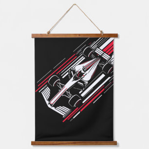 Minimalistischer Motorsport-Formel-Rennwagen-Gesch Wandteppich Mit Holzrahmen