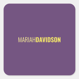 Minimalistischer Name Beruflich Indigo & Gelb Quadratischer Aufkleber