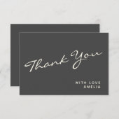 Minimalistischer Name der modernen schwarzen Kalli Dankeskarte (Vorne/Hinten)