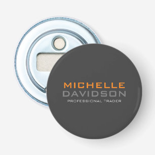 Minimalistischer Name des modernen, grauen, orange Flaschenöffner