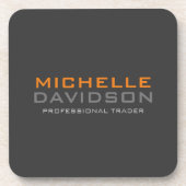 Minimalistischer Name des modernen, grauen, orange Getränkeuntersetzer (Vorderseite)