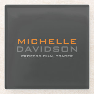 Minimalistischer Name des modernen, grauen, orange Glasuntersetzer