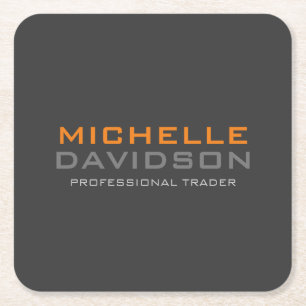 Minimalistischer Name des modernen, grauen, orange Rechteckiger Pappuntersetzer