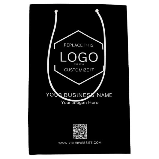 Minimalistischer Name des Unternehmens QR-Code Mittlere Geschenktüte (Vorderseite)