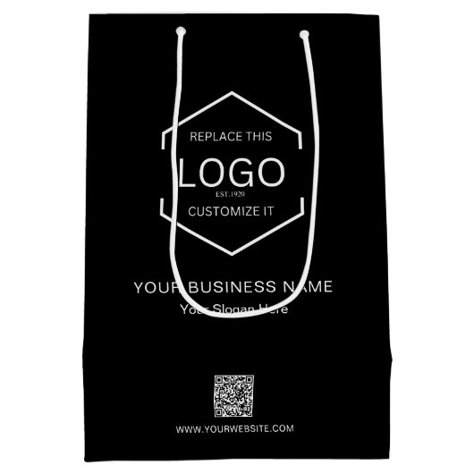 Minimalistischer Name des Unternehmens QR-Code Mittlere Geschenktüte (Rückseite)