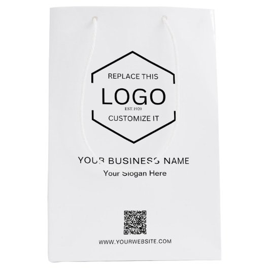 Minimalistischer Name des Unternehmens QR-Logo Mittlere Geschenktüte (Vorderseite)