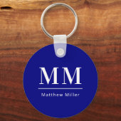 Minimalistischer Name für blau-weiße Monogramm-Ini Schlüsselanhänger (Vorderseite)