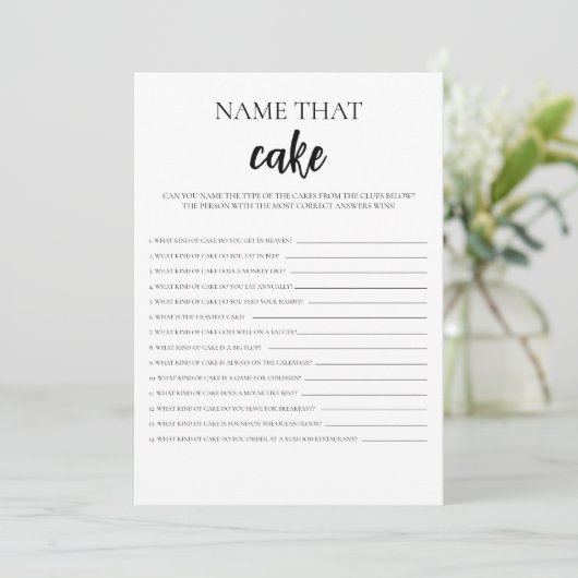Minimalistischer Name für die Game-Karte des Cake- Einladung (Stehend Vorderseite)