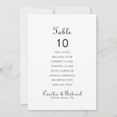 Minimalistischer Name Hochzeitstabelle 10 Sitzplan Einladung (Vorderseite)