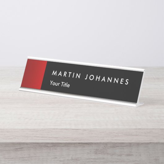 Minimalistischer Name Schwarz beruflich Schreibtischnamensplakette (Vorderseite )