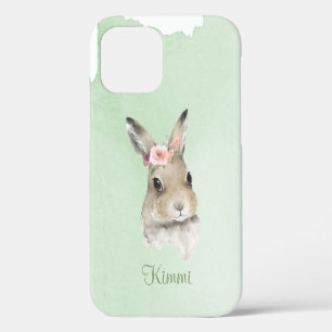 Minimalistischer Name Wasserfarbe Grün Bunny Rabbi iPhone 12 Hülle