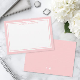 Minimalistischer Namensmonogramm mit rosa Rand Mitteilungskarte