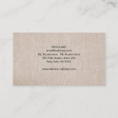 Minimalistischer natürlicher Leinenlook Visitenkarte (Rückseite)