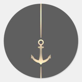Minimalistischer Nautic Gold Anchor Round Sticker
