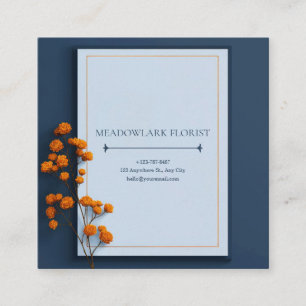 Minimalistischer Navy Blau Orangenblüten Gold Rahm Quadratische Visitenkarte